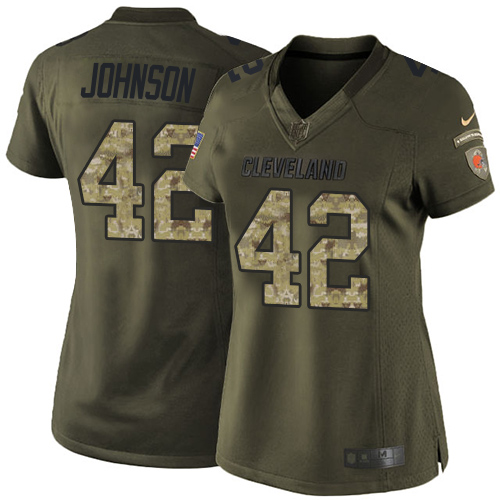 Women's Elite Malcolm Johnson Nike Jersey Green - #42 Salute to Service NFL Cleveland Browns